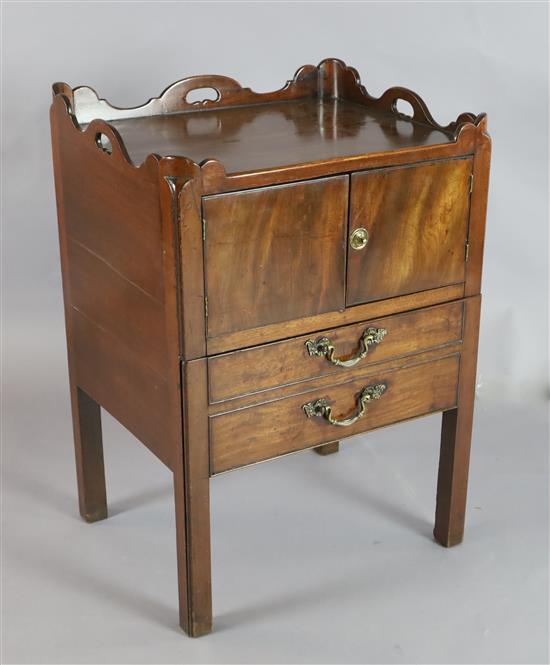 A George III mahogany tray top commode, W.1ft 10in. D.1ft 6in. H.2ft 6in.